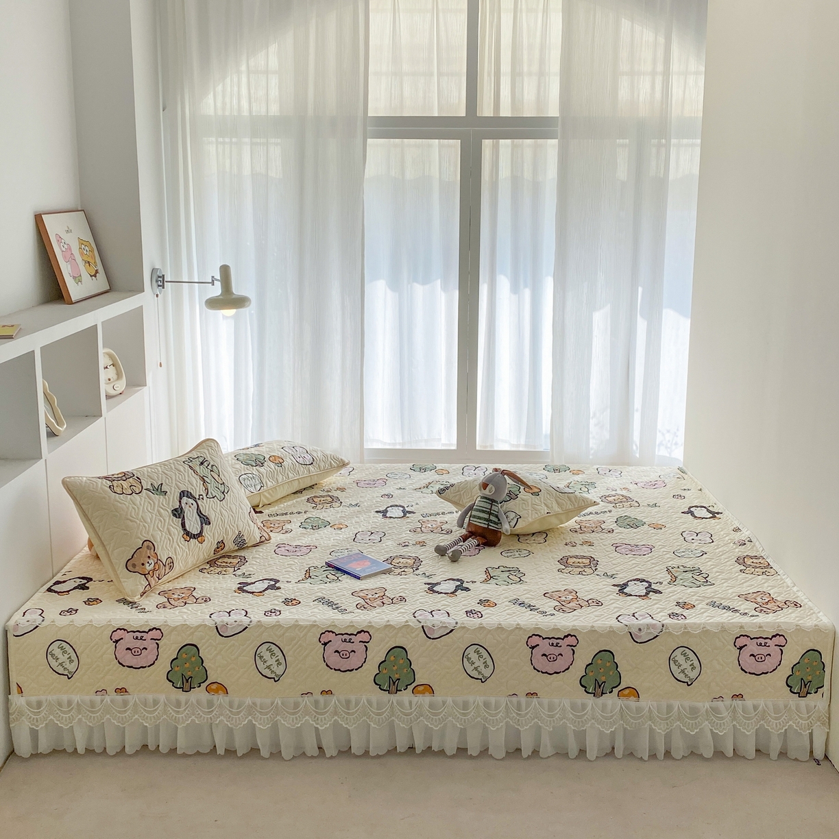 91家纺网 家纺一手货源 找家纺 一电 2026新款定做纯棉榻榻米床盖 防滑A类四季通用夹棉炕罩 软垫大炕专用床单 动物世界