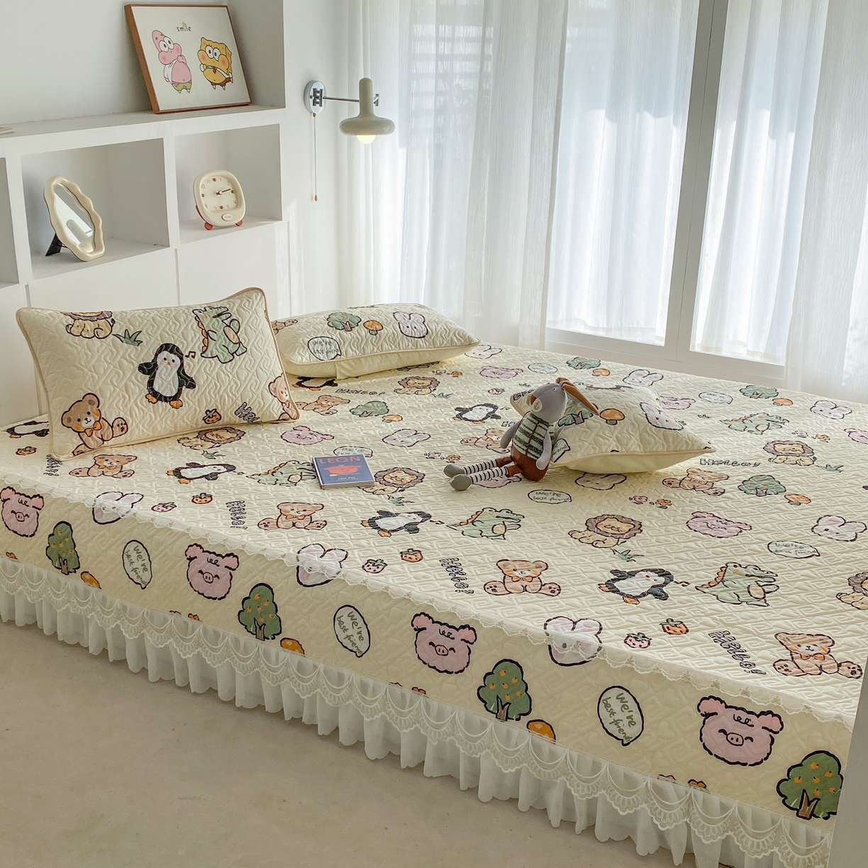 91家纺网 家纺一手货源 找家纺 一电 2026新款定做纯棉榻榻米床盖 防滑A类四季通用夹棉炕罩 软垫大炕专用床单 动物世界
