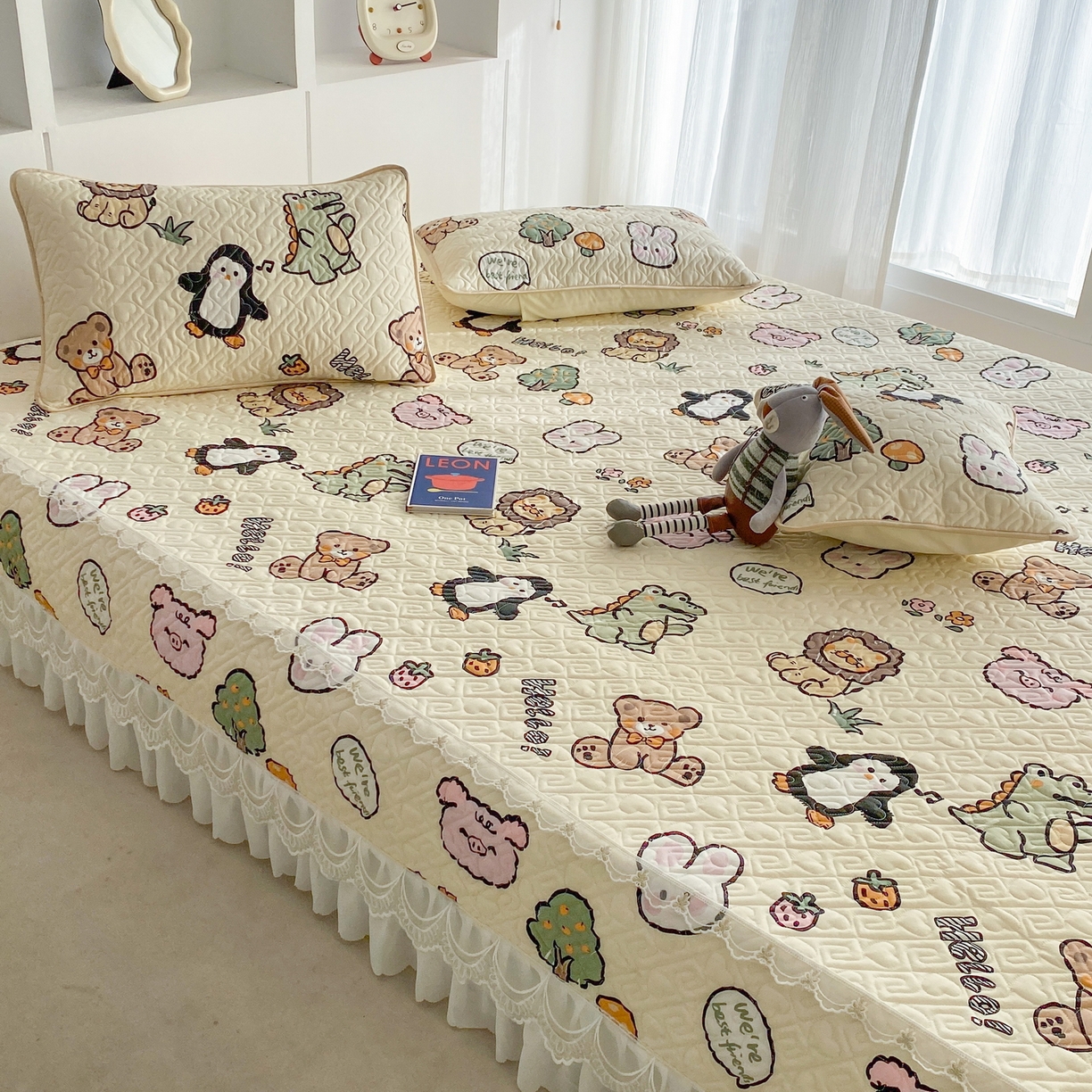 91家纺网 家纺一手货源 找家纺 一电 2026新款定做纯棉榻榻米床盖 防滑A类四季通用夹棉炕罩 软垫大炕专用床单 动物世界