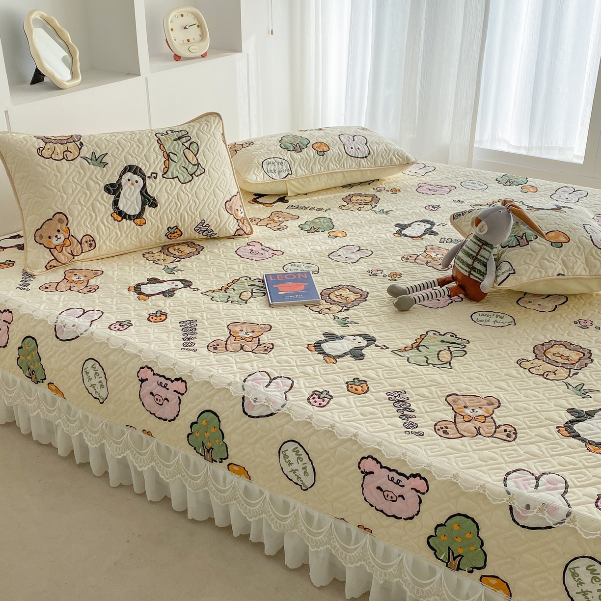 91家纺网 家纺一手货源 找家纺 一电 2026新款定做纯棉榻榻米床盖 防滑A类四季通用夹棉炕罩 软垫大炕专用床单 动物世界