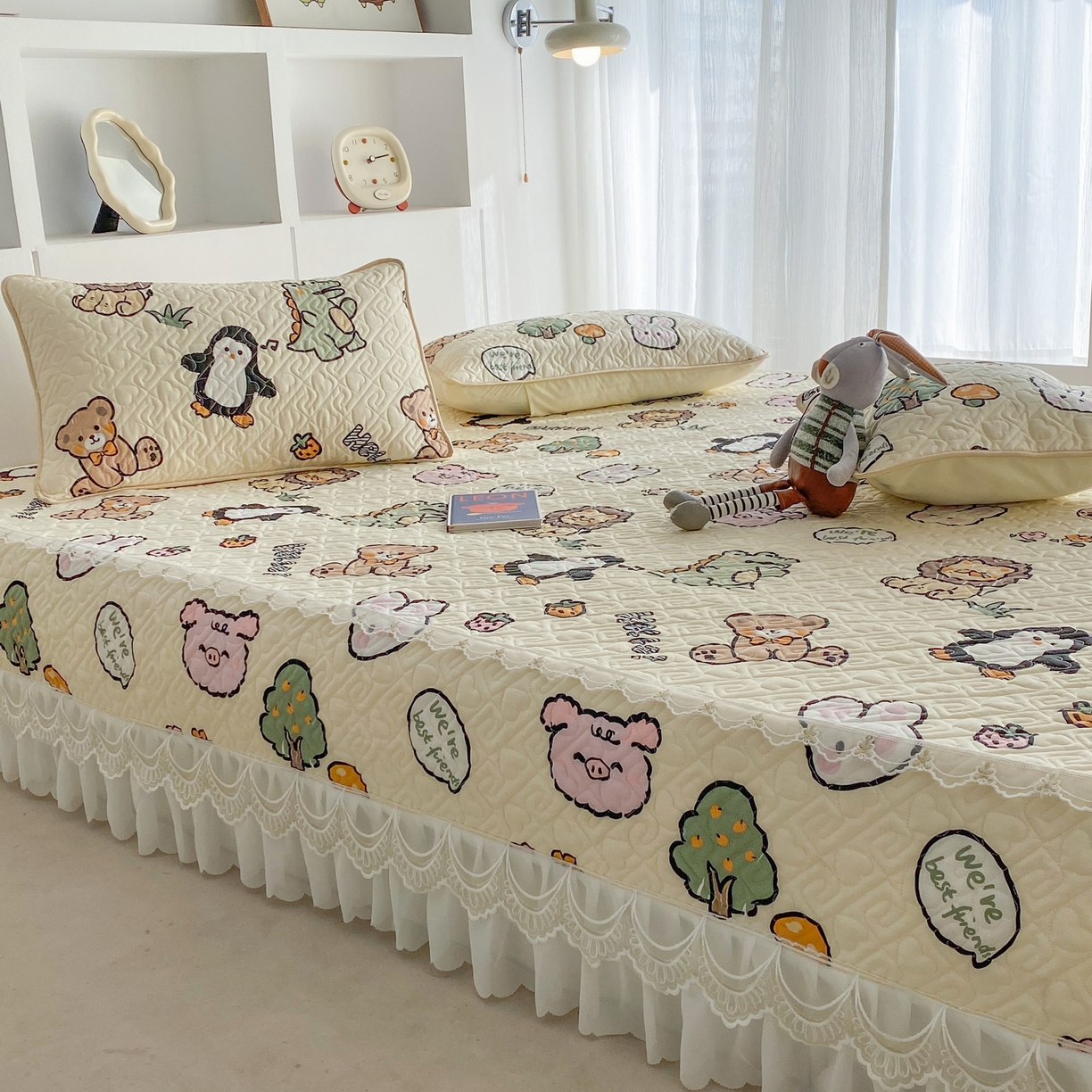 91家纺网 家纺一手货源 找家纺 一电 2026新款定做纯棉榻榻米床盖 防滑A类四季通用夹棉炕罩 软垫大炕专用床单 动物世界