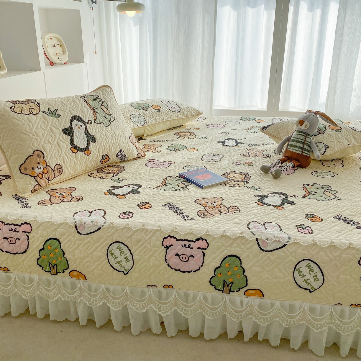 91家纺网 家纺一手货源 找家纺 一电 2026新款定做纯棉榻榻米床盖 防滑A类四季通用夹棉炕罩 软垫大炕专用床单 动物世界