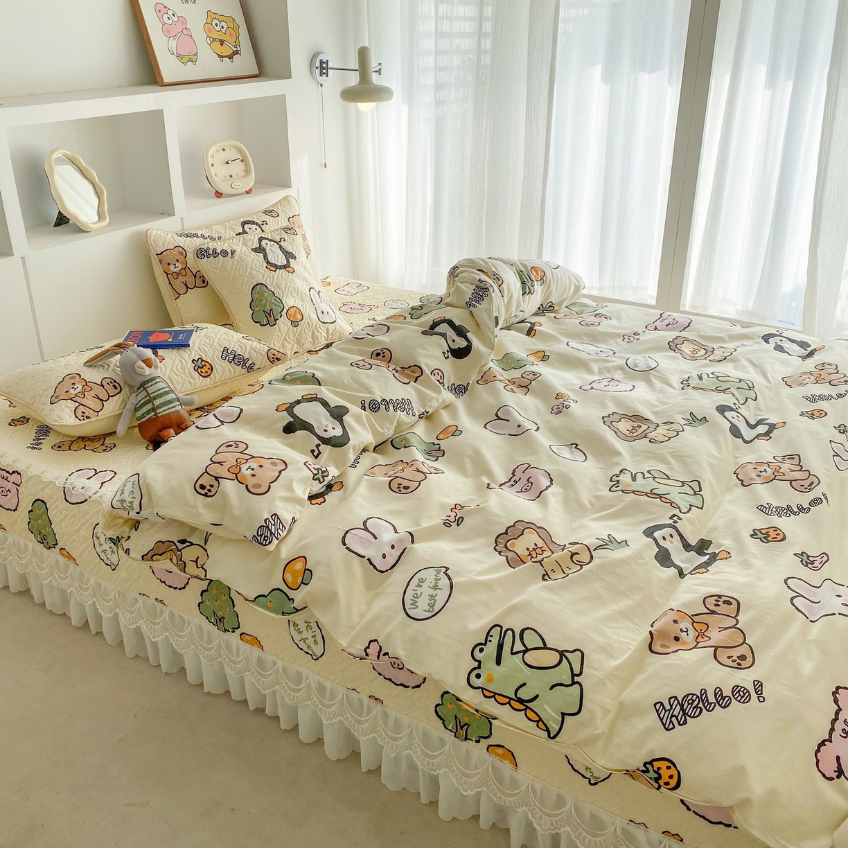 91家纺网 家纺一手货源 找家纺 一电 2026新款定做纯棉榻榻米床盖 防滑A类四季通用夹棉炕罩 软垫大炕专用床单 动物世界