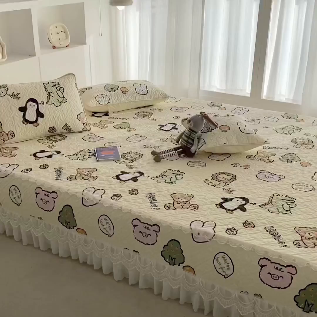 91家纺网 家纺一手货源 找家纺 一电 2026新款定做纯棉榻榻米床盖 防滑A类四季通用夹棉炕罩 软垫大炕专用床单 动物世界