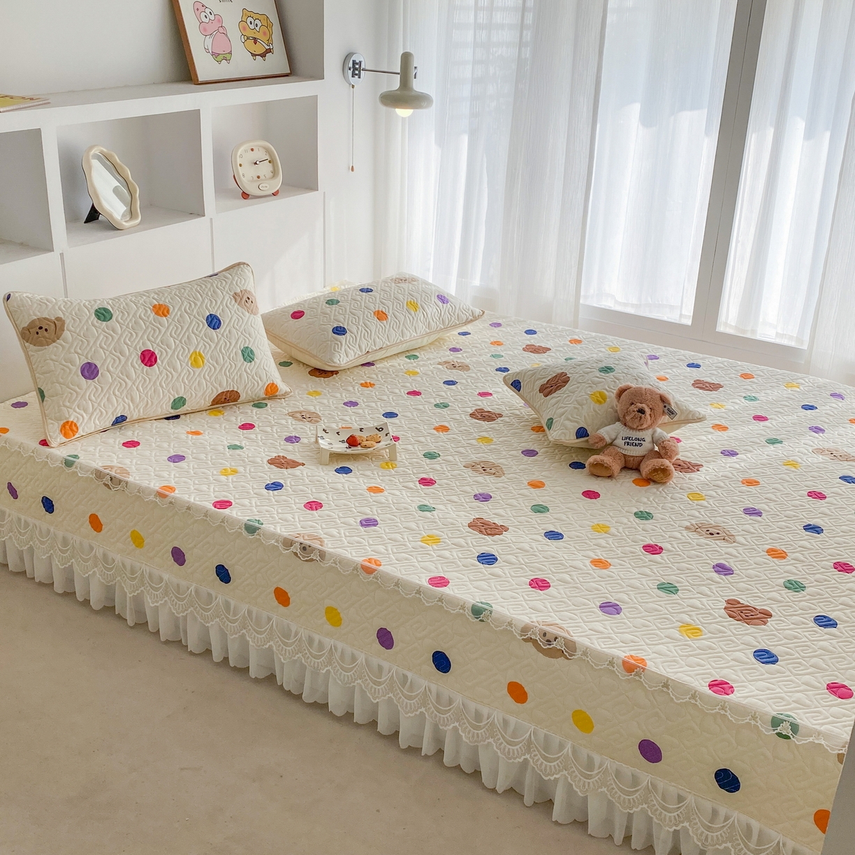 91家纺网 家纺一手货源 找家纺 一电 2026新款定做纯棉榻榻米床盖 防滑A类四季通用夹棉炕罩 软垫大炕专用床单 柔色圆点