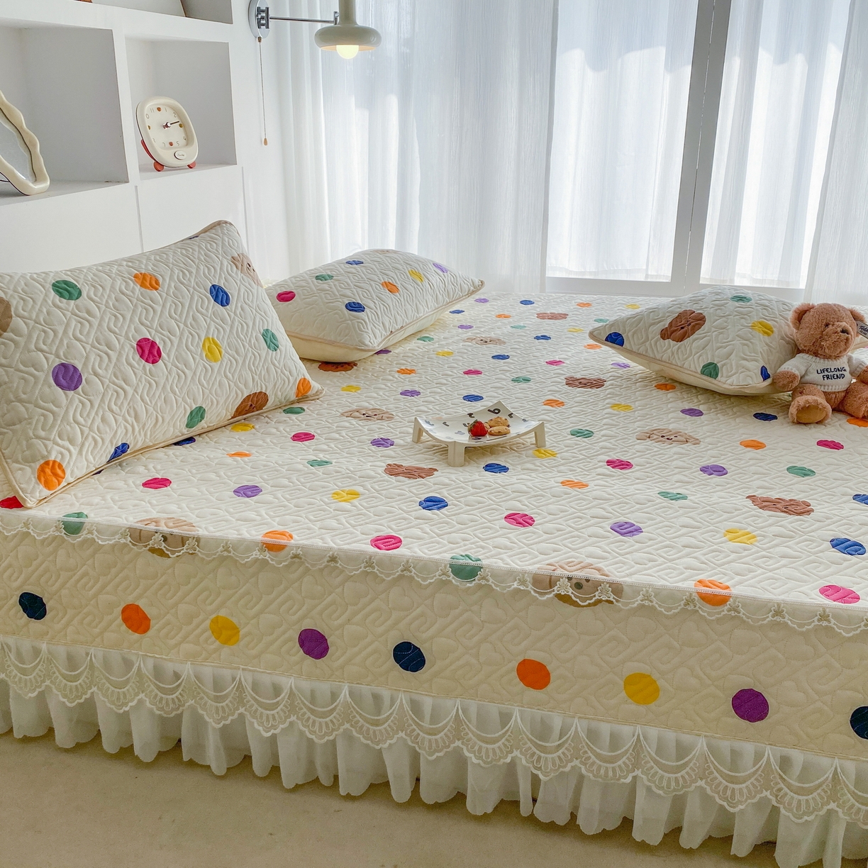 91家纺网 家纺一手货源 找家纺 一电 2026新款定做纯棉榻榻米床盖 防滑A类四季通用夹棉炕罩 软垫大炕专用床单 柔色圆点