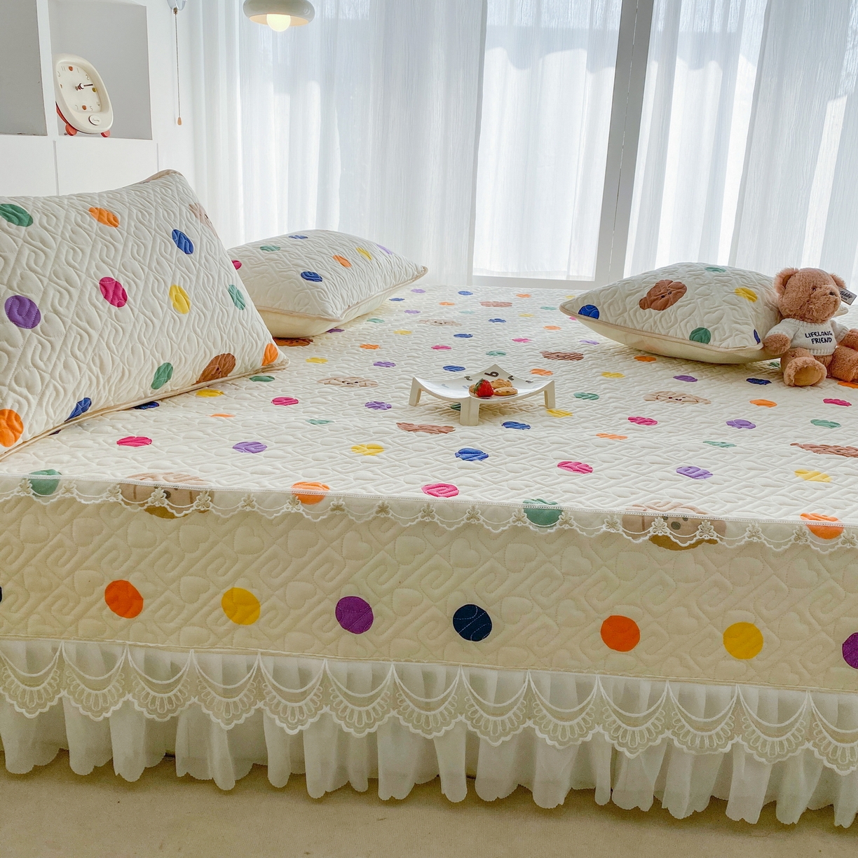 91家纺网 家纺一手货源 找家纺 一电 2026新款定做纯棉榻榻米床盖 防滑A类四季通用夹棉炕罩 软垫大炕专用床单 柔色圆点