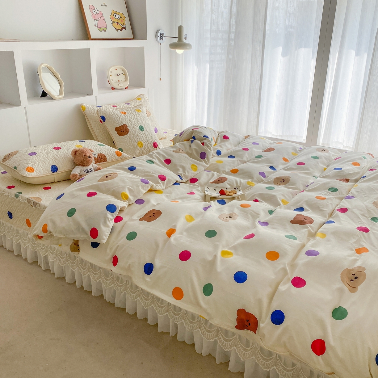 91家纺网 家纺一手货源 找家纺 一电 2026新款定做纯棉榻榻米床盖 防滑A类四季通用夹棉炕罩 软垫大炕专用床单 柔色圆点