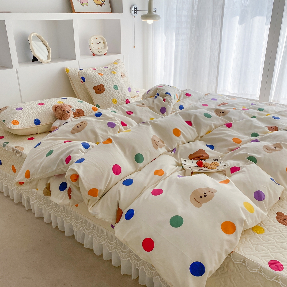 91家纺网 家纺一手货源 找家纺 一电 2026新款定做纯棉榻榻米床盖 防滑A类四季通用夹棉炕罩 软垫大炕专用床单 柔色圆点