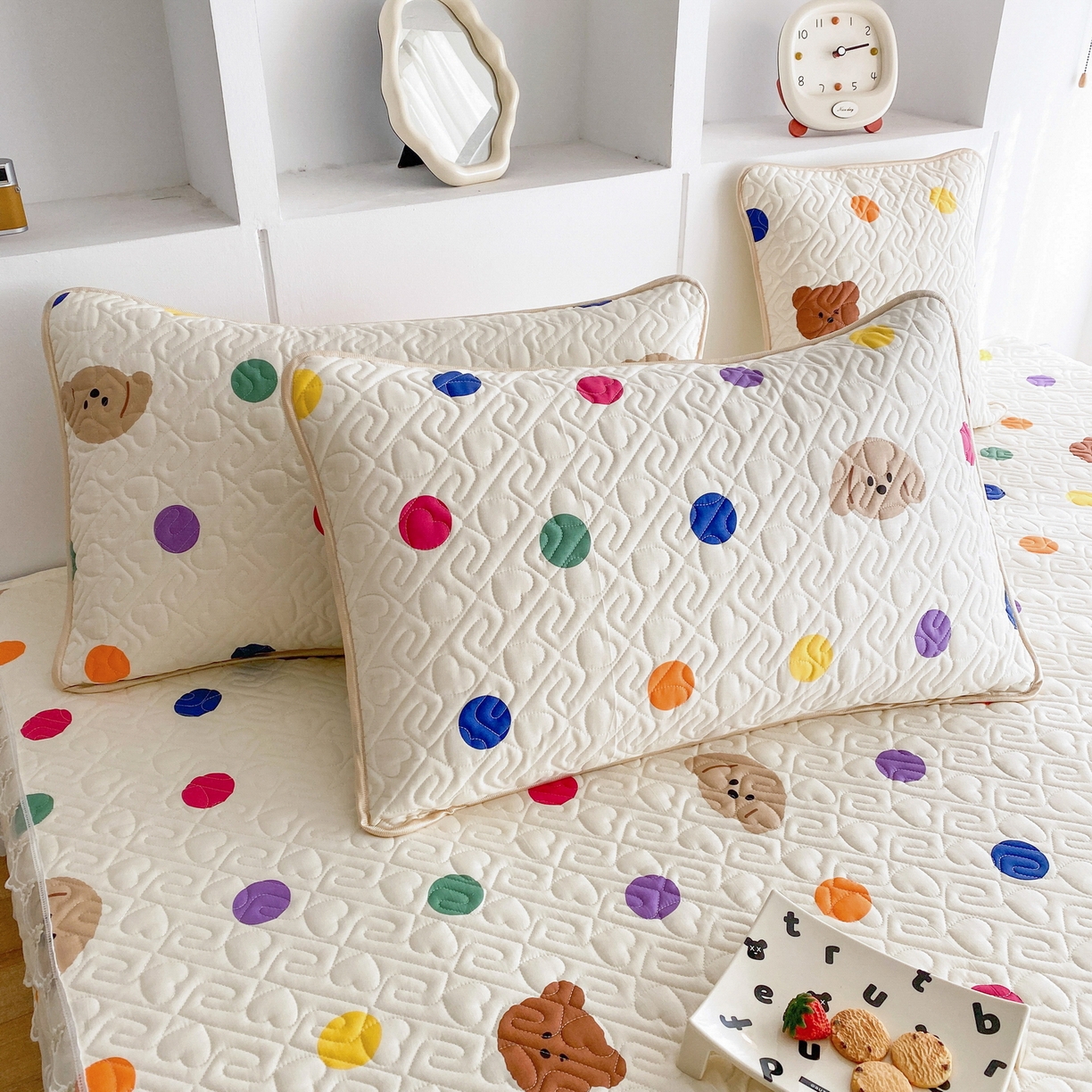 91家纺网 家纺一手货源 找家纺 一电 2026新款定做纯棉榻榻米床盖 防滑A类四季通用夹棉炕罩 软垫大炕专用床单 柔色圆点