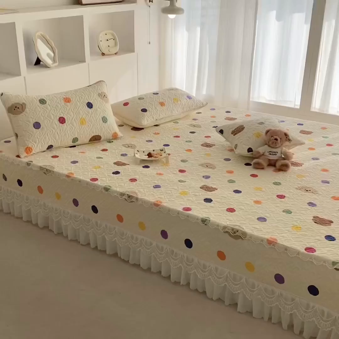 91家纺网 家纺一手货源 找家纺 一电 2026新款定做纯棉榻榻米床盖 防滑A类四季通用夹棉炕罩 软垫大炕专用床单 柔色圆点