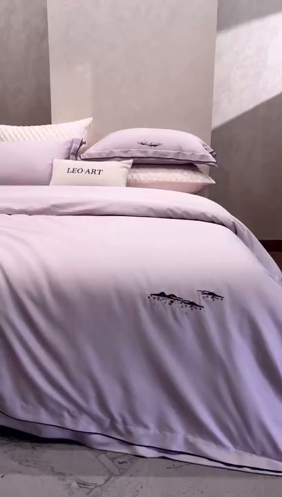 91家纺网 家纺一手货源 找家纺 涞澳家纺 2025新款埃及长绒棉四件套-格雾 格雾-奶紫灰