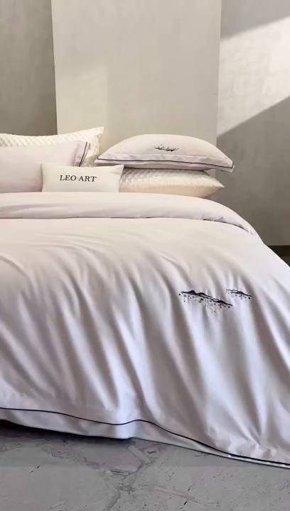 91家纺网 家纺一手货源 找家纺 涞澳家纺 2025新款埃及长绒棉四件套-格雾 格雾-浅米灰