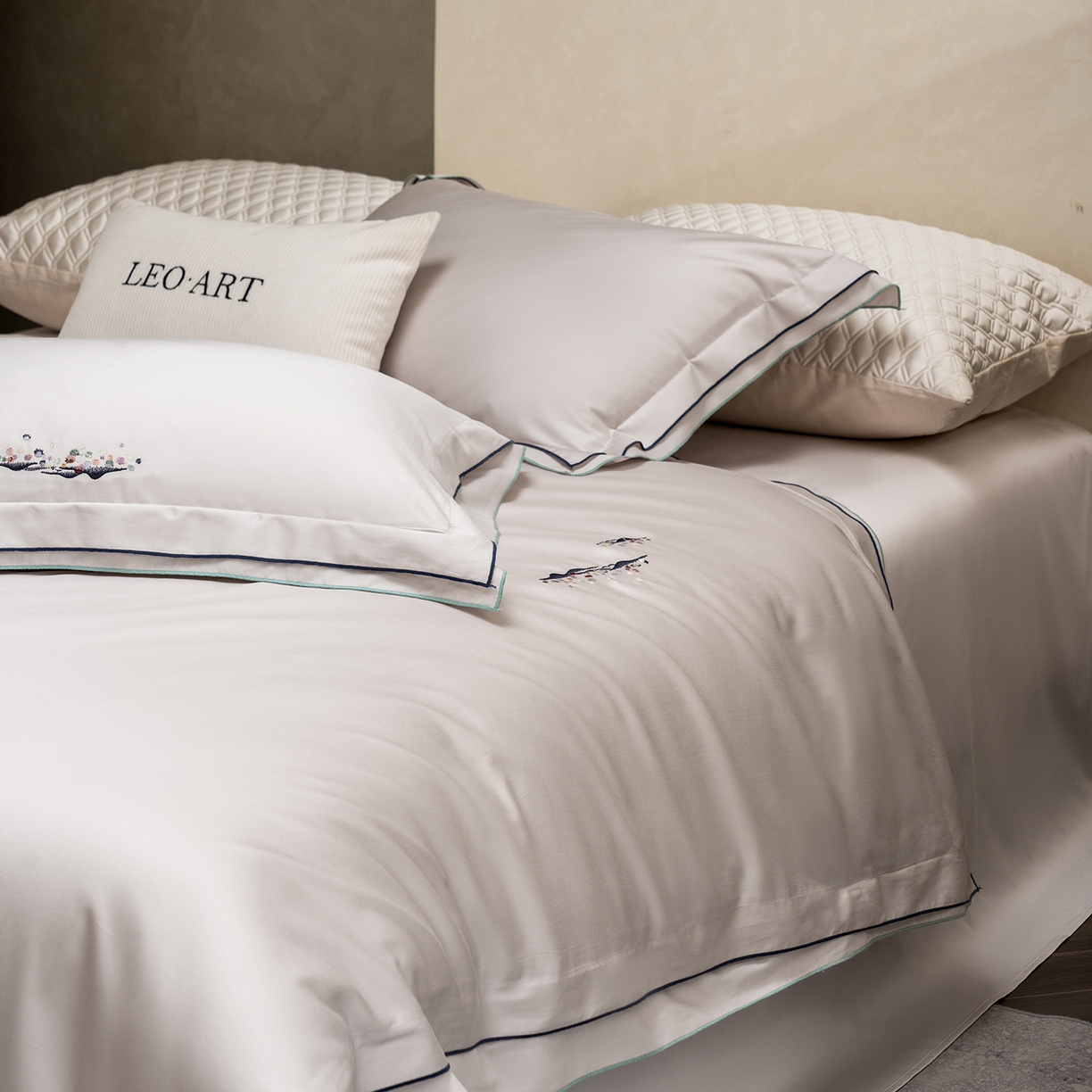 91家纺网 家纺一手货源 找家纺 涞澳家纺 2025新款埃及长绒棉四件套-格雾 格雾-浅米灰