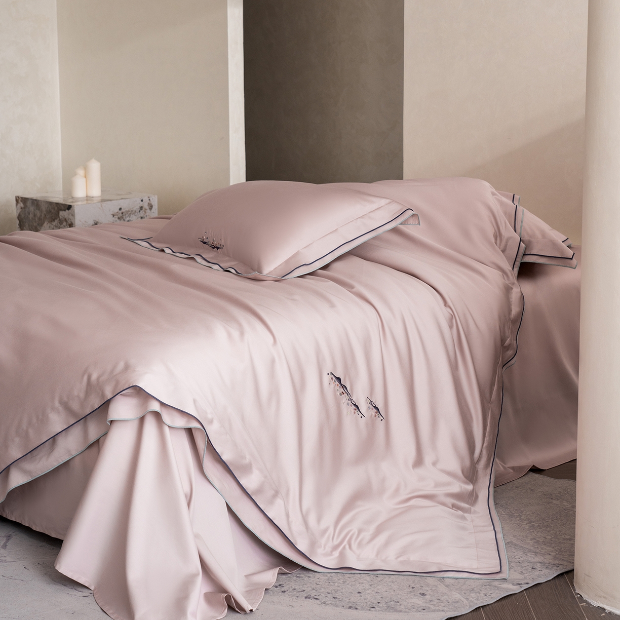 91家纺网 家纺一手货源 找家纺 涞澳家纺 2025新款埃及长绒棉四件套-格雾 格雾-清雅粉