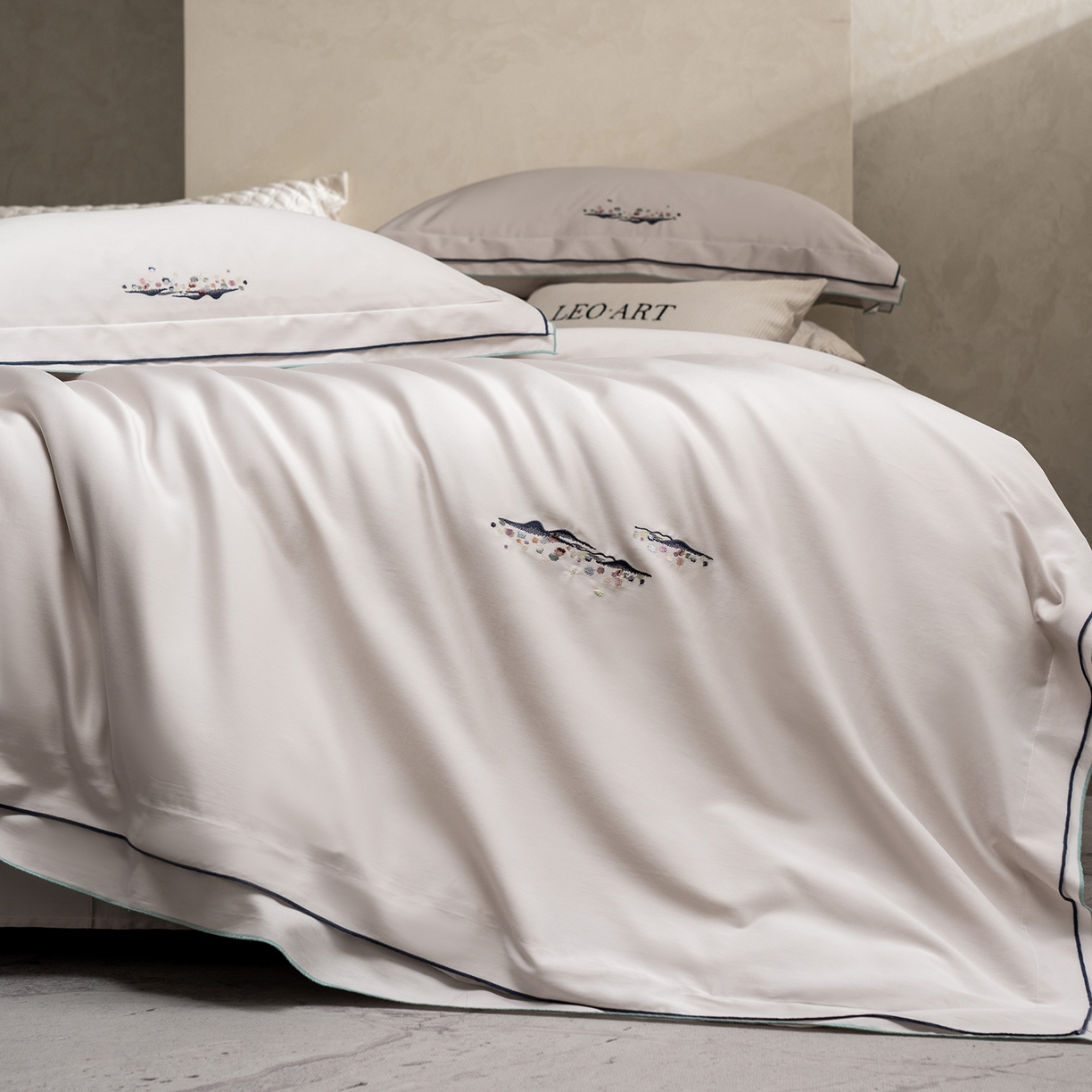 91家纺网 家纺一手货源 找家纺 涞澳家纺 2025新款埃及长绒棉四件套-格雾 格雾-浅米灰