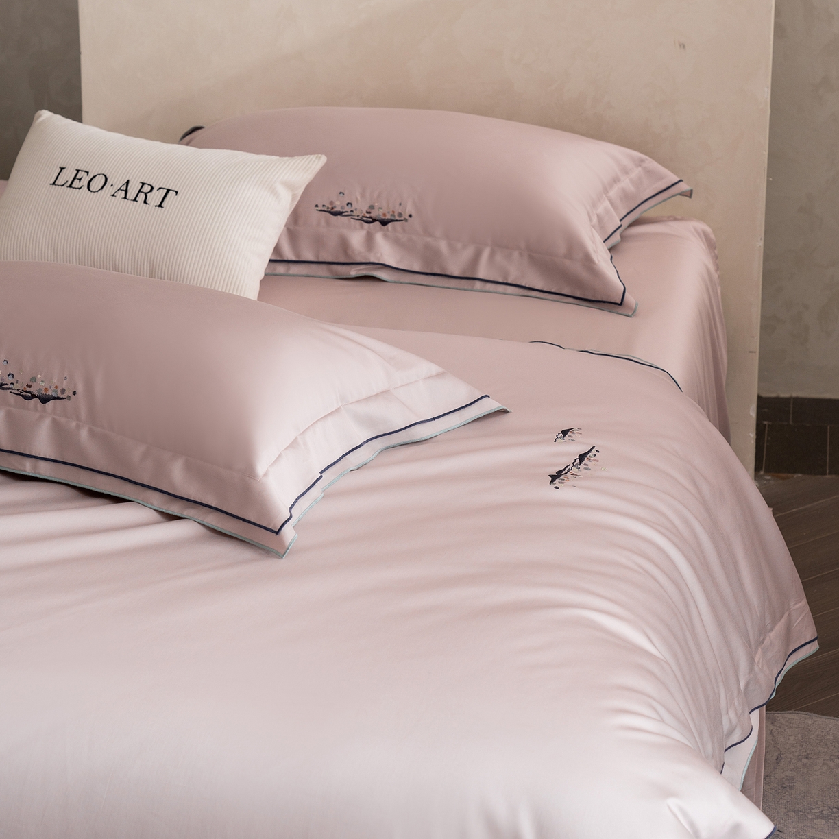 91家纺网 家纺一手货源 找家纺 涞澳家纺 2025新款埃及长绒棉四件套-格雾 格雾-清雅粉