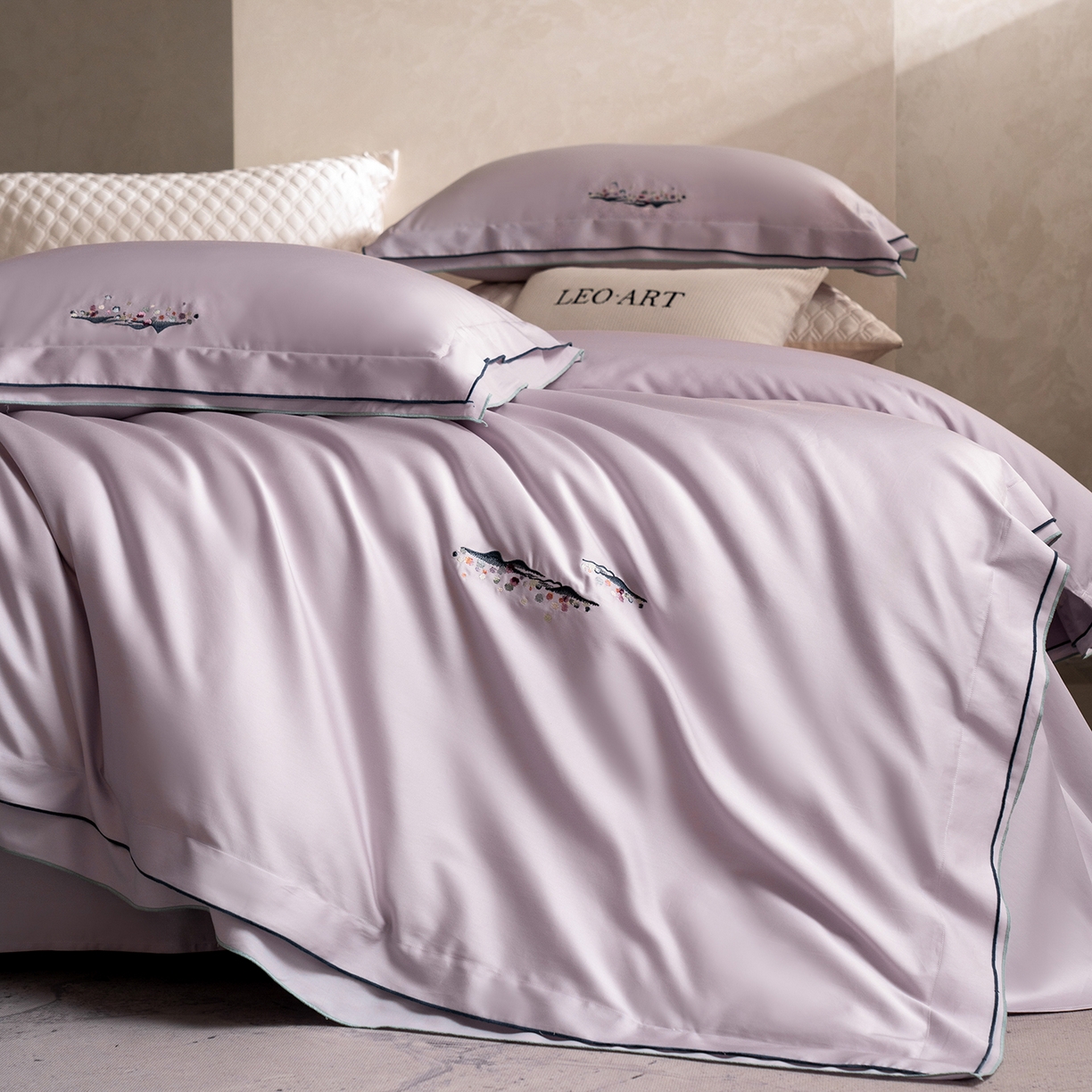 涞澳家纺 2025新款埃及长绒棉四件套-格雾 格雾-奶紫灰