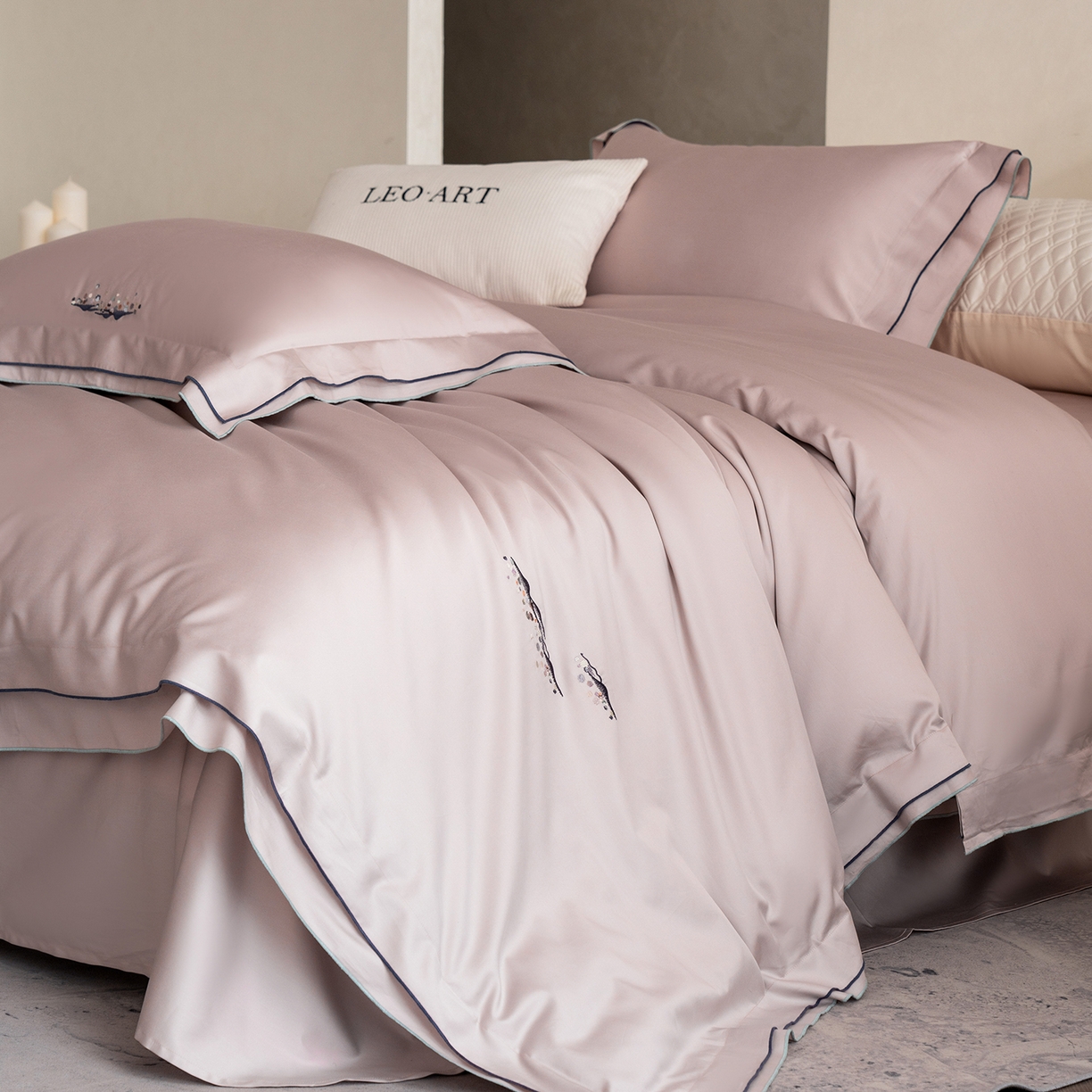 91家纺网 家纺一手货源 找家纺 涞澳家纺 2025新款埃及长绒棉四件套-格雾 格雾-清雅粉