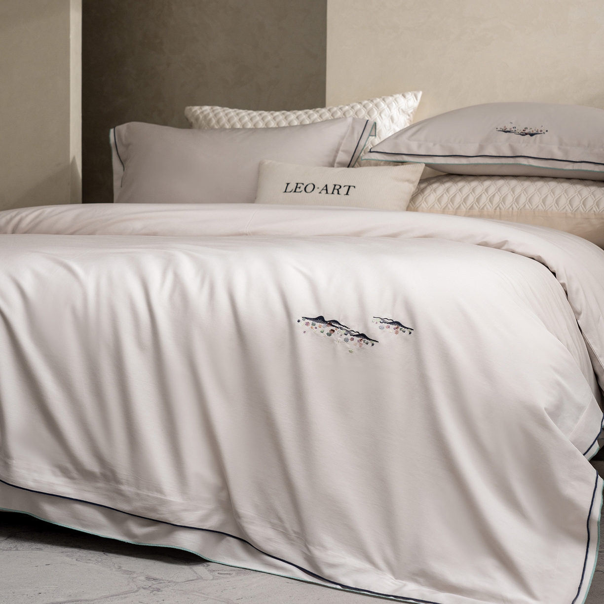 91家纺网 家纺一手货源 找家纺 涞澳家纺 2025新款埃及长绒棉四件套-格雾 格雾-浅米灰