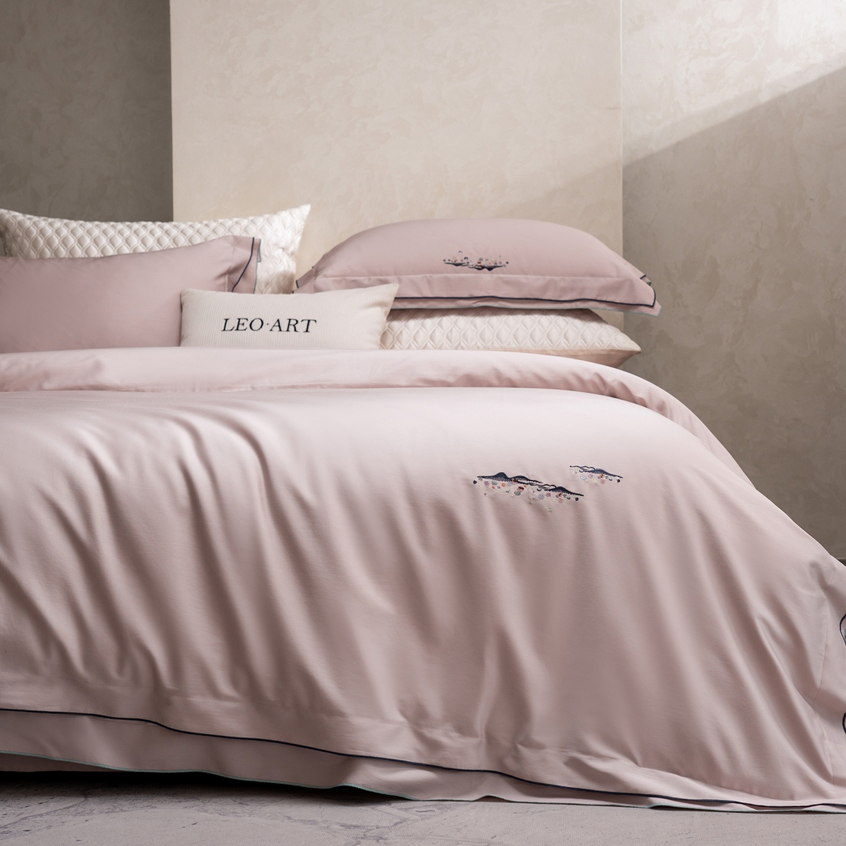 91家纺网 家纺一手货源 找家纺 涞澳家纺 2025新款埃及长绒棉四件套-格雾 格雾-清雅粉