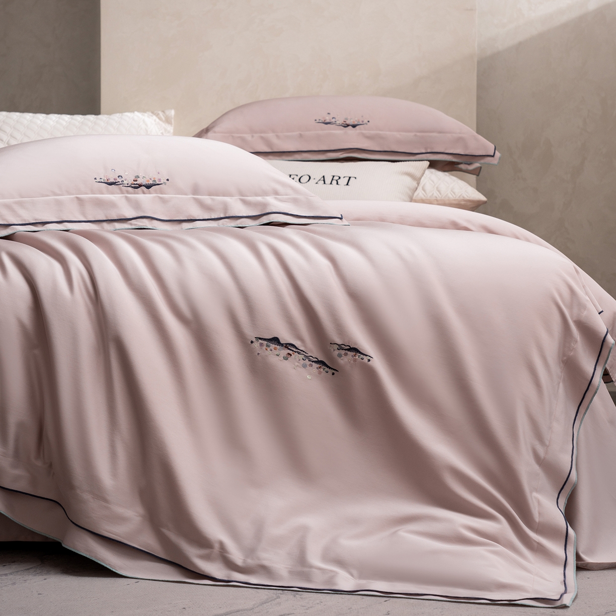 涞澳家纺 2025新款埃及长绒棉四件套-格雾 格雾-清雅粉