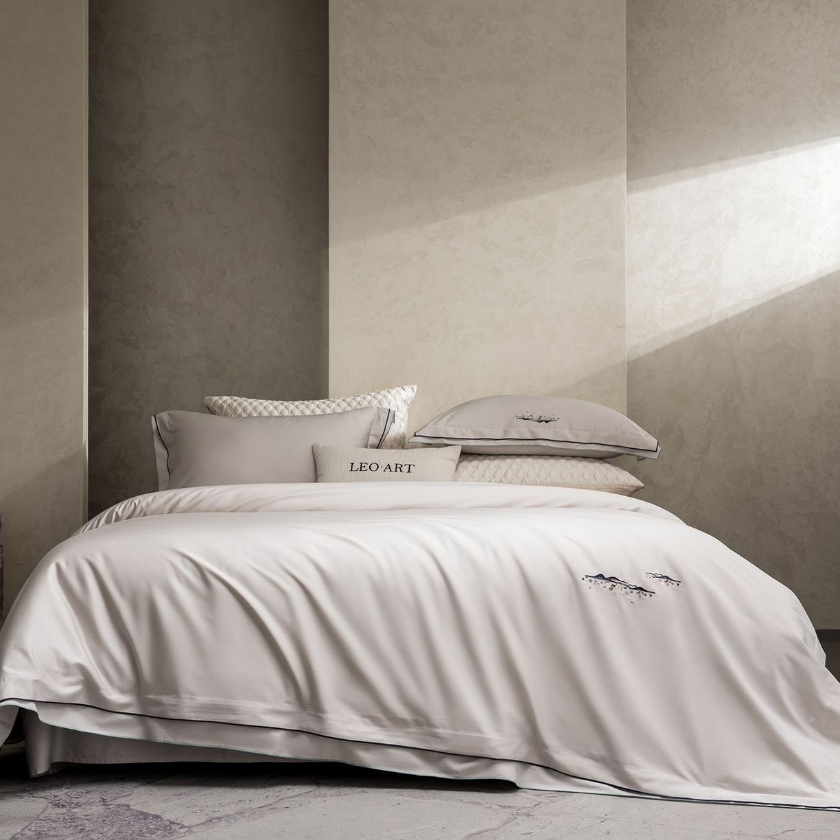 91家纺网 家纺一手货源 找家纺 涞澳家纺 2025新款埃及长绒棉四件套-格雾 格雾-浅米灰