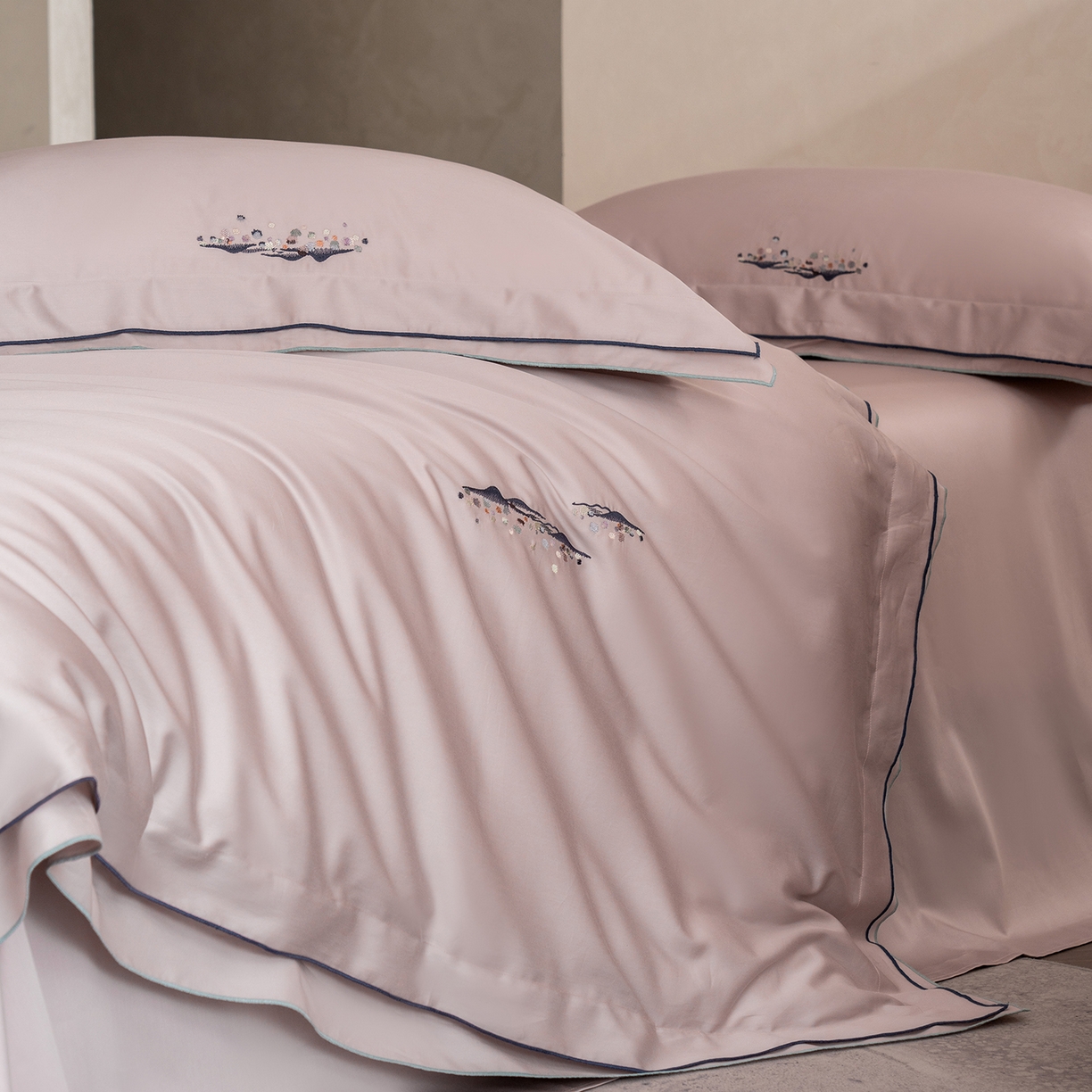 91家纺网 家纺一手货源 找家纺 涞澳家纺 2025新款埃及长绒棉四件套-格雾 格雾-清雅粉