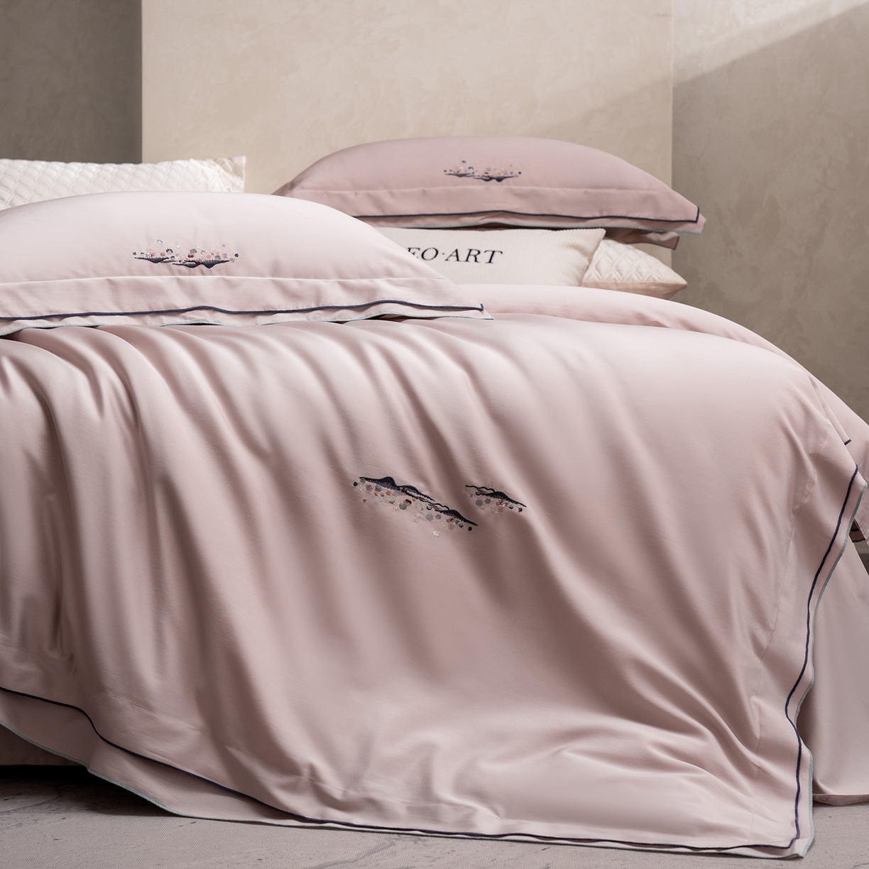 91家纺网 家纺一手货源 找家纺 涞澳家纺 2025新款埃及长绒棉四件套-格雾 格雾-清雅粉