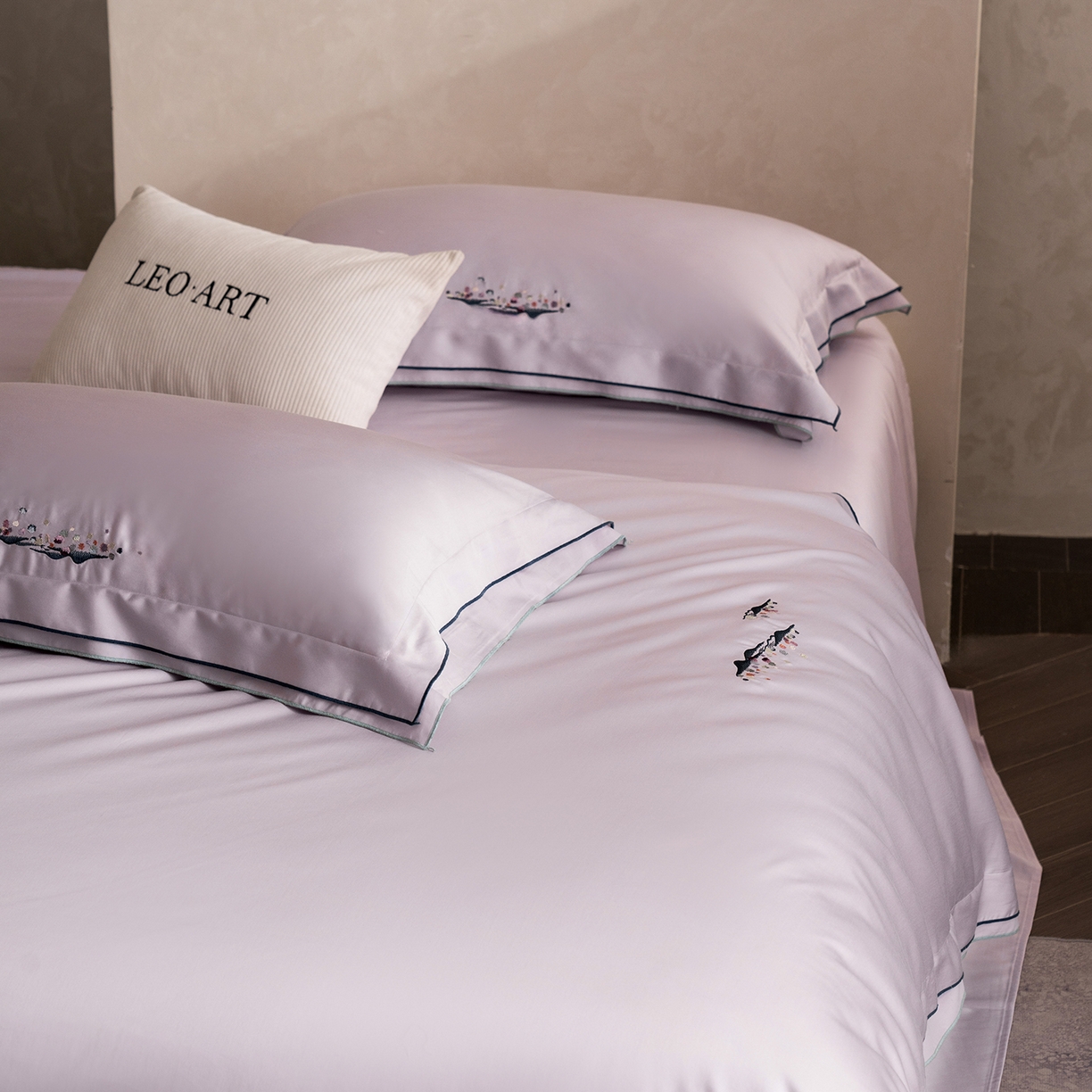 91家纺网 家纺一手货源 找家纺 涞澳家纺 2025新款埃及长绒棉四件套-格雾 格雾-奶紫灰