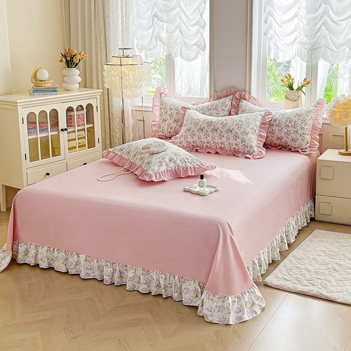 91家纺网 家纺一手货源 找家纺 （总）兴美佳家纺 2026新款全棉印花韩版花边床裙款四件套