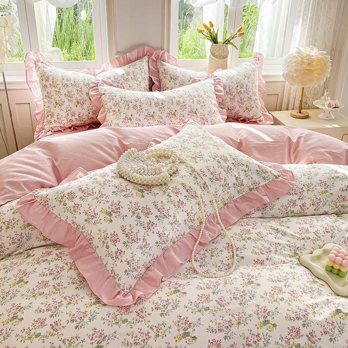 91家纺网 家纺一手货源 找家纺 （总）兴美佳家纺 2026新款全棉印花韩版花边床裙款四件套