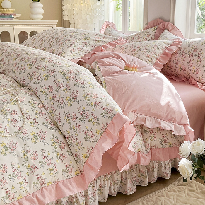 91家纺网 家纺一手货源 找家纺 （总）兴美佳家纺 2026新款全棉印花韩版花边床裙款四件套