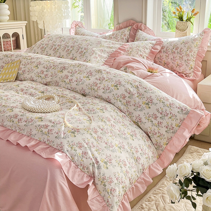 91家纺网 家纺一手货源 找家纺 （总）兴美佳家纺 2026新款全棉印花韩版花边床裙款四件套