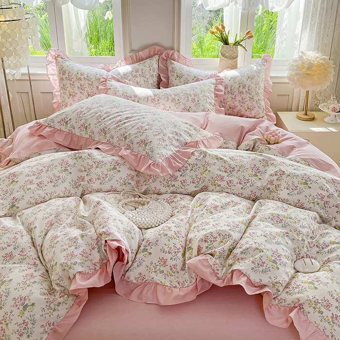 91家纺网 家纺一手货源 找家纺 （总）兴美佳家纺 2026新款全棉印花韩版花边床裙款四件套