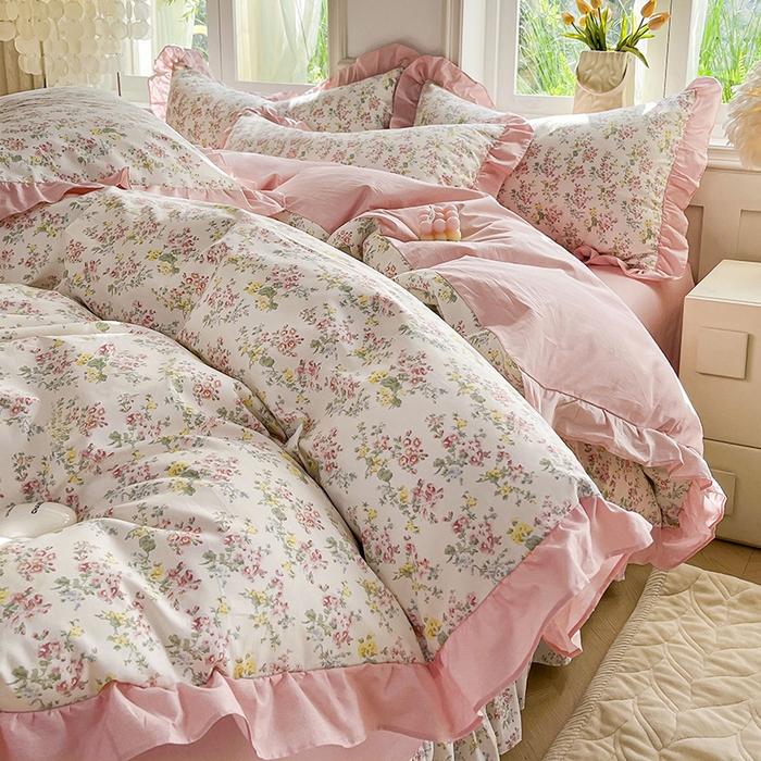 91家纺网 家纺一手货源 找家纺 （总）兴美佳家纺 2026新款全棉印花韩版花边床裙款四件套