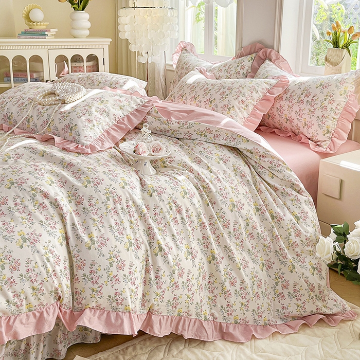 91家纺网 家纺一手货源 找家纺 （总）兴美佳家纺 2026新款全棉印花韩版花边床裙款四件套