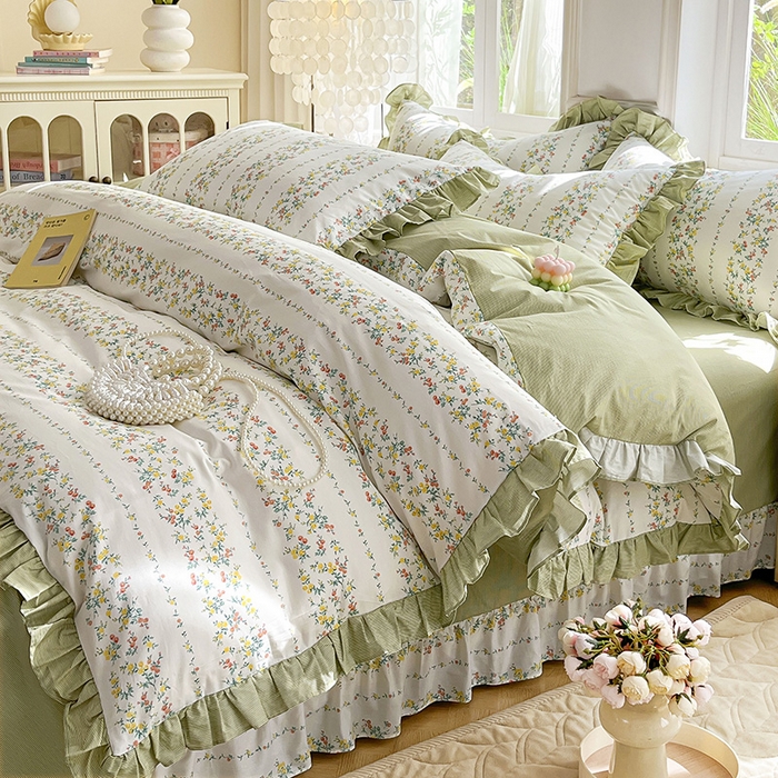 91家纺网 家纺一手货源 找家纺 （总）兴美佳家纺 2026新款全棉印花韩版花边床裙款四件套