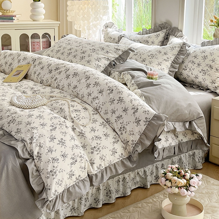 91家纺网 家纺一手货源 找家纺 （总）兴美佳家纺 2026新款全棉印花韩版花边床裙款四件套