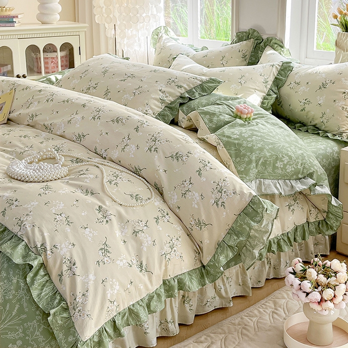 91家纺网 家纺一手货源 找家纺 （总）兴美佳家纺 2026新款全棉印花韩版花边床裙款四件套