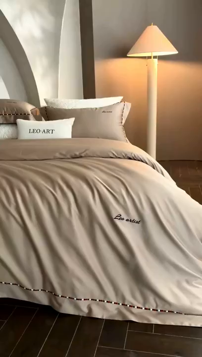 91家纺网 家纺一手货源 找家纺 涞澳家纺 2025新款埃及长绒棉四件套-皙光 皙光-卡其灰