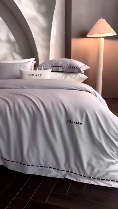 91家纺网 家纺一手货源 找家纺 涞澳家纺 2025新款埃及长绒棉四件套-皙光 皙光-奶白灰