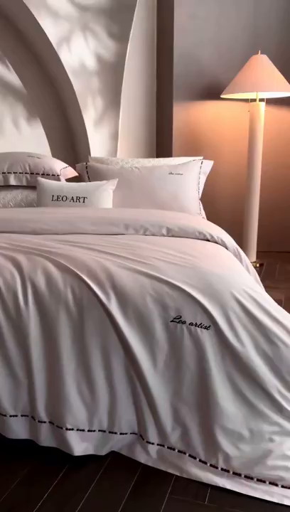 91家纺网 家纺一手货源 找家纺 涞澳家纺 2025新款埃及长绒棉四件套-皙光 皙光-浅米灰