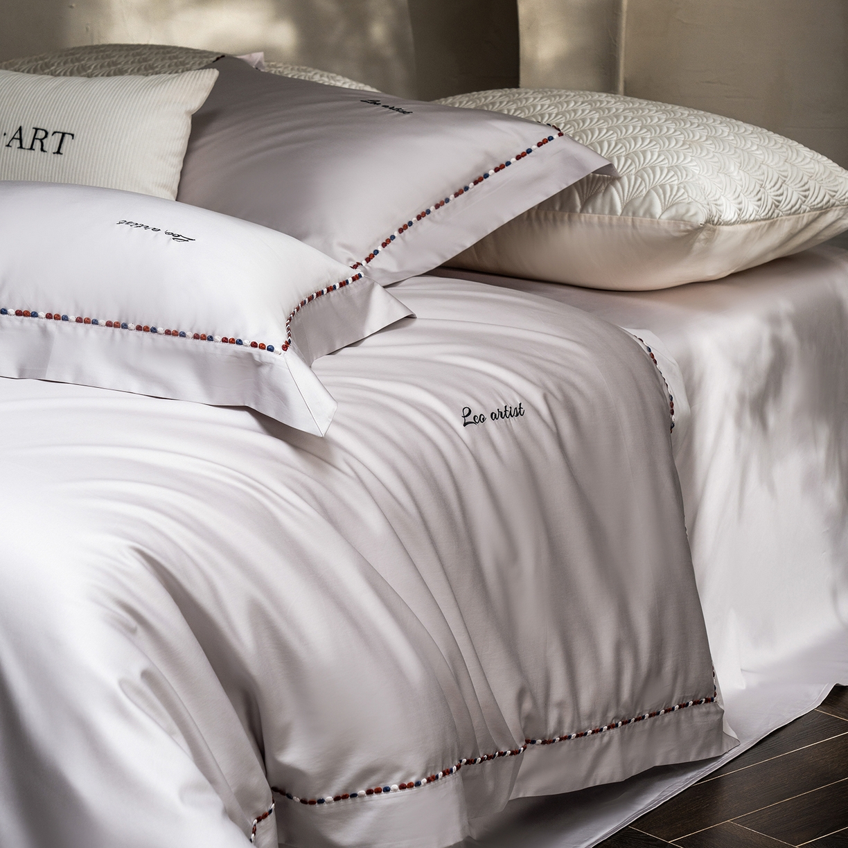 91家纺网 家纺一手货源 找家纺 涞澳家纺 2025新款埃及长绒棉四件套-皙光 皙光-奶白灰