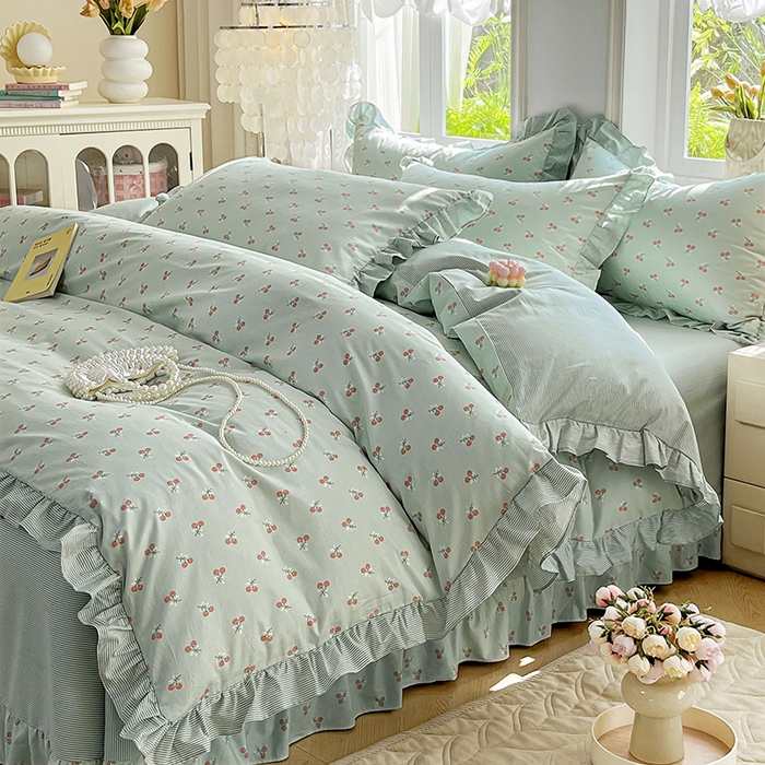 91家纺网 家纺一手货源 找家纺 （总）兴美佳家纺 2026新款全棉印花韩版花边床裙款四件套