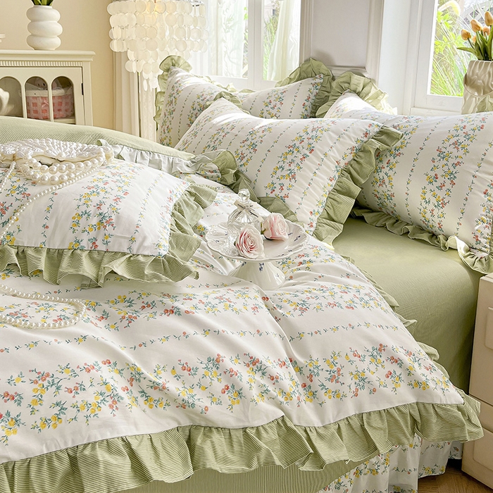 91家纺网 家纺一手货源 找家纺 兴美佳家纺 2026新款全棉印花韩版花边床裙款四件套 安娜花园