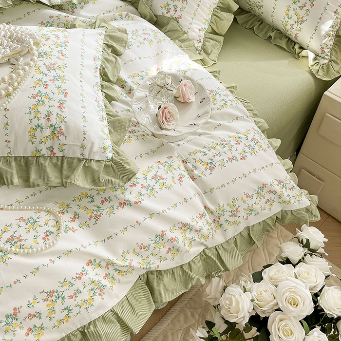 91家纺网 家纺一手货源 找家纺 兴美佳家纺 2026新款全棉印花韩版花边床裙款四件套 安娜花园