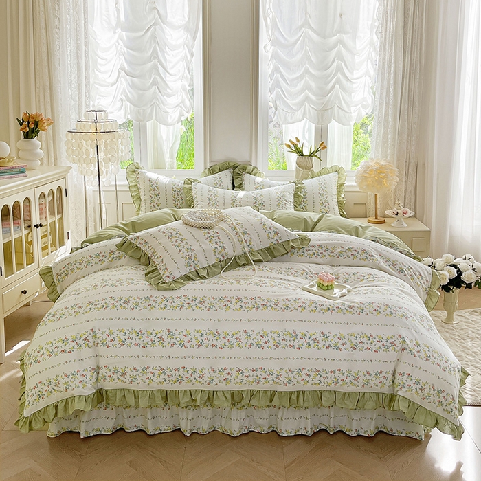 91家纺网 家纺一手货源 找家纺 兴美佳家纺 2026新款全棉印花韩版花边床裙款四件套 安娜花园