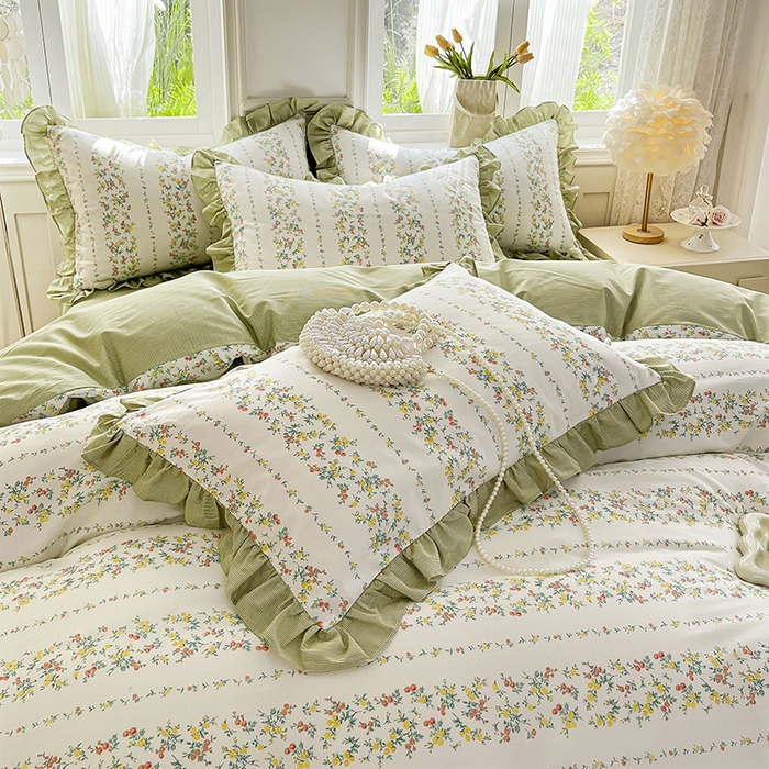 91家纺网 家纺一手货源 找家纺 兴美佳家纺 2026新款全棉印花韩版花边床裙款四件套 安娜花园