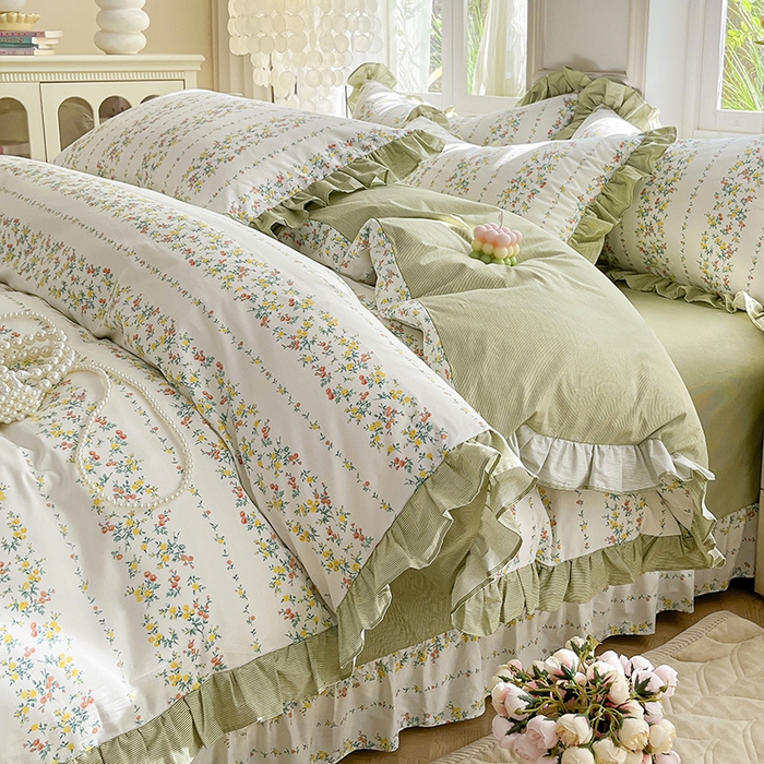 91家纺网 家纺一手货源 找家纺 兴美佳家纺 2026新款全棉印花韩版花边床裙款四件套 安娜花园